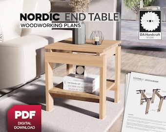 DIY Nordic End Table - Japandi Style Modern Wood End Table Plans - Woodworking PDF Plans- Instant Digital PDF Download -18x18 Inch Furniture