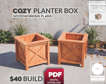 DIY Cozy Planter Box Plans - 40 Dollar Build - 18X18 inch - Professional Woodworking Plans PDF - Digital Download Wood Planter Raised Box