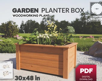 Planos para construir una jardinera de jardín (DIY) - Planos profesionales de carpintería en PDF - Descarga digital instantánea - Jardinera de madera elevada para patio trasero