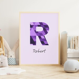 Personalised Name & Initial Print Baby Nursery Decor Gift for Kids Bedroom Custom Name Art for Boy and Girl Wall Art Poster - Patchwork