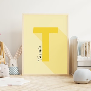 Personalised Name & Initial Print Baby Nursery Decor Gift for Kids Bedroom Custom Name Art for Boy and Girl Wall Art Poster - Shadow