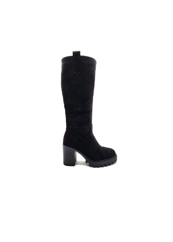 High heel black suede boots hot sale