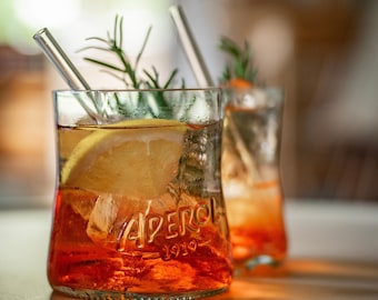 ORIGINAL Aperol Glas 300ml Upcycling aus der 1l italienischen Aperol Flasche, eingesammelt und verarbeitet bei Aschaffenburg