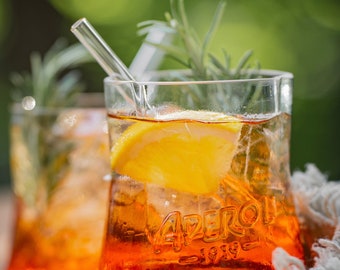 Aperol glass - upcycled from near Aschaffenburg - with glass straw - 1 piece - gift-ready, packaged in a cardboard box