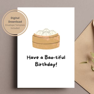 Bao-tiful Birthday Printable Card, Punny Birthday Card, Asian Birthday Card, Instant Download Birthday Card, Asian Food Pun, Printable