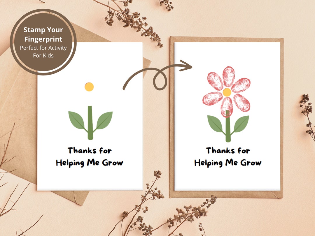 DIY Flower Printable Teacher Appreciation Card, Kids Fingerprint ...