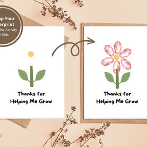 DIY Blumen druckbare Lehrer Wertschätzung Karte, Kinder Fingerabdruck Andenken, Handwerk Pre-K Kindergarten, DIY Fingerabdruck, Blumen Handwerk Kunst