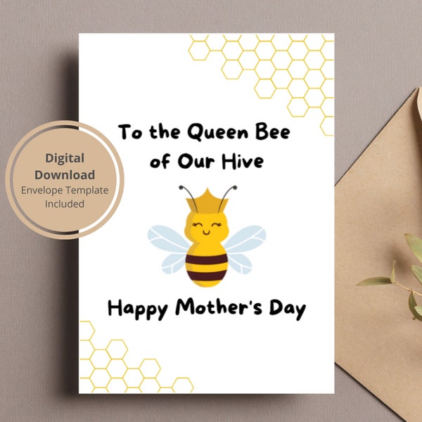 Queen Bee Printable Mother's Day Card, Animal Mom Mother's Day Card, Digital Mother's Day Card, Cute Mother's Day Card, Printable