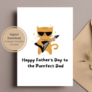 Tarjeta imprimible del día del padre de Purrfect Dad, Tarjeta del día del padre de papá gato, Tarjeta digital del Día del padre, Tarjeta linda del Día del padre, Imprimible, Animal