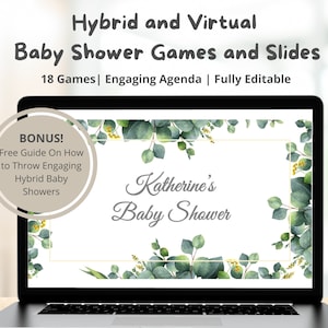 Editable Elegant Leaves Themed Baby Shower Slides, In Person Baby Shower Games, Hybrid Baby Shower, Editable Virtual Baby Shower Games