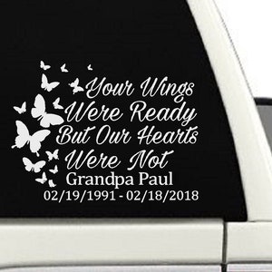 Adesivo de carro em memória de borboleta: vinil de lembrança personalizado