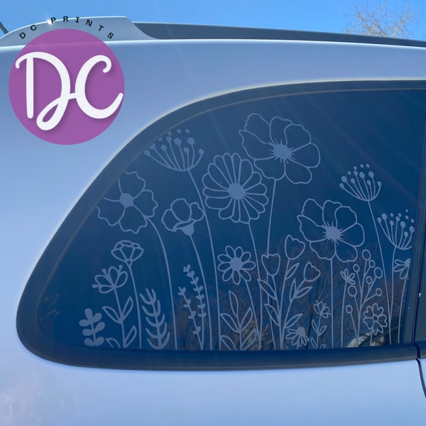 Wild Flowers Car Decal, Car Window Decal, Vinyl Decal Sticker, Rear Window Decal, Quarter Window Decal, Car Accessories, Car Decor