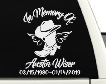 Cowboy Memorial Car Decal: Personalized Angel In Memory Of