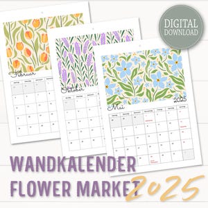Flower Wall Calendar 2025, DIN A4, &quot;Flower Market&quot; to print, birthday calendar, perfect gift for flower lovers, instant download