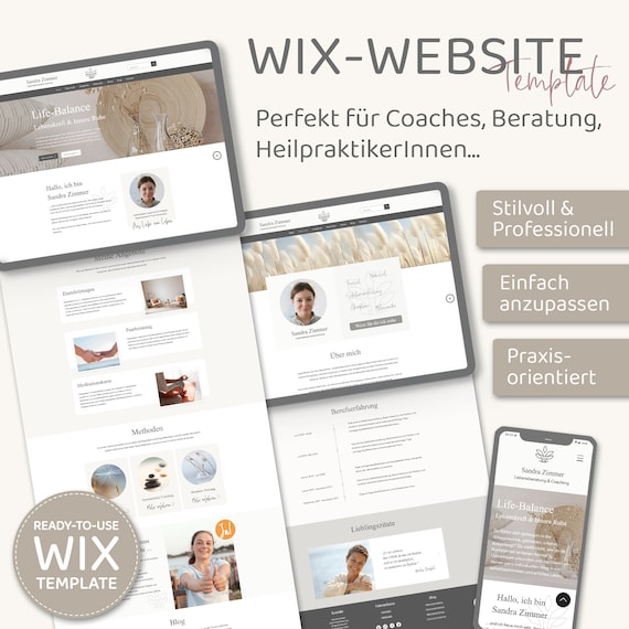 Wix Website Template - Perfekte Wix-Website-Vorlage für Coaches, Berater-Innen, HeilpraktikerInnen & Dienstleister, praxisnah und ästhetisch