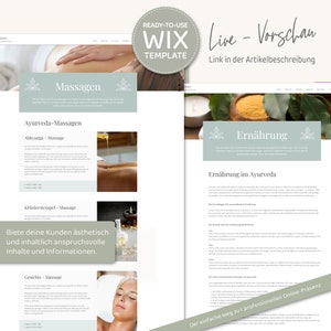 Wix Website Template Coaching - Website Vorlage für HeilpraktikerInnen, Coaches  und Selbstständige von VanillDesign. Website selbst erstellen - Wix Website Theme kaufen. Beispiel-Seiten "Angebote": Massage und Ernährung im Ayurveda.