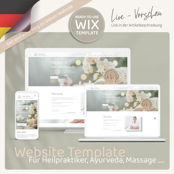 Website Template für HeilpraktikerInnen, Ayurveda, Massage - Professionelle Wix Website-Vorlage ästhetisch, praxisnah, einfach zu bearbeiten