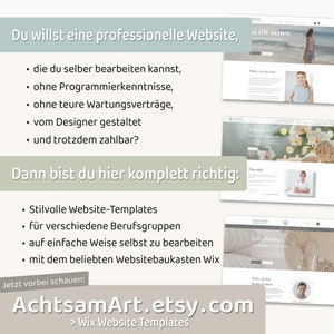 Wix Website Template Coaching - Website Vorlage für HeilpraktikerInnen, Coaches  und Selbstständige von VanillDesign. Website selbst erstellen - Wix Website Theme kaufen. Hinweis auf noch mehr professionelle Website-Vorlagen von VanillDesign.