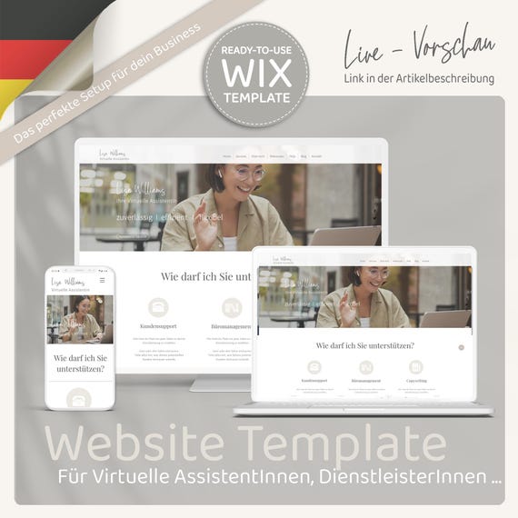 Wix-Website-Template Landingpage perfekt für Virtuelle AssistentInnen & Dienstleister* Berater*Innen, Website selbst erstellen, DIY Website