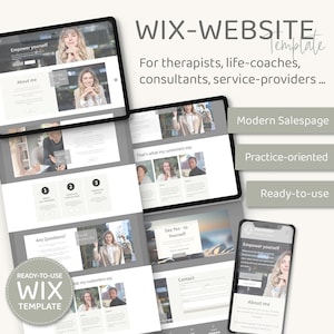 May include: A Wix website template designed for therapists, life coaches, consultants, and service providers. The template features a modern sales page, practice-oriented content, and is ready-to-use. The template includes a contact form, testimonials, and a call to action.