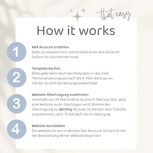 Wix Website Template Coaching - Website Vorlage für HeilpraktikerInnen, Coaches  und Selbstständige von VanillDesign. Website selbst erstellen - Wix Website Theme kaufen. How it works - Informationen, wie der WIX Website-Transfer vonstattengeht.