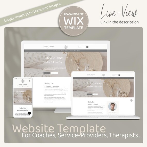 Wix Website Template - Professional webdesign for life-coaches, therapists & service providers, user-friendly, practice-oriented, aesthetic