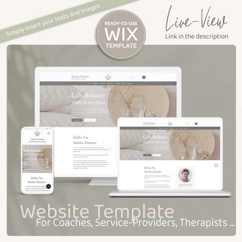 Wix Website Template - Professional webdesign for life-coaches, therapists & service providers, user-friendly, practice-oriented, aesthetic