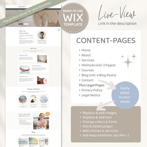 Wix Website Template - Professional webdesign for life-coaches, therapists & service providers, user-friendly, practice-oriented, aesthetic - content pages & sections