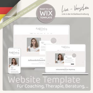 Peut inclure: Un modèle de site Web pour les entreprises de coaching, de thérapie et de conseil. Le modèle présente un design minimaliste avec un fond gris clair et un texte blanc superposé. Le modèle comprend un en-tête avec le texte "Mindful Coaching" et un message de bienvenue. Le modèle comprend également une section pour une photo du coach et une section pour une description des services du coach. Le modèle est conçu pour être utilisé avec l'outil de création de sites Web Wix.