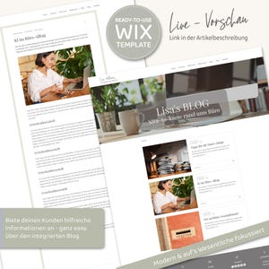 May include: A website template for a blog about office life. The template is designed to be modern and minimalist, with a focus on the essential content. The website features a blog post titled "Kl im B&uuml;ro-Alltag" and a section titled "Lisa's BLOG: Nice-to-know rund ums B&uuml;ro".