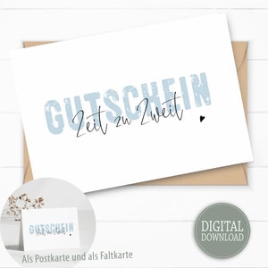 Vale regalo "ZEIT zu TWO" para imprimir, como postal y como tarjeta plegable DIN A6, regalo de última hora, descarga inmediata