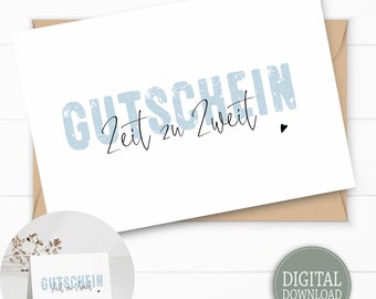 Voucher "ZEIT zu TWO" cadeaubon om af te drukken, als ansichtkaart & als vouwkaart DIN A6, last-minute cadeau, direct downloaden