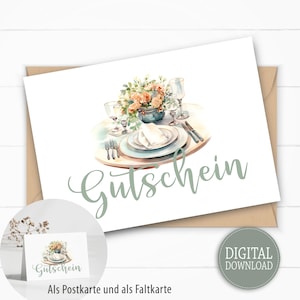 Vale regalo "Invitation Food" para imprimir, como postal y como tarjeta plegable DIN A6, regalo de última hora, descarga inmediata