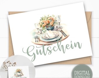 Voucher Cadeaubon "Invitation Food" om af te drukken, als ansichtkaart & als vouwkaart DIN A6, last-minute cadeau, direct downloaden