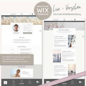 Wix Website Template - Website Vorlage "Life-Balance" für Coaching & Beratung von VanillDesign, Website selbst erstellen. Seite "Über mich" und Coaching-Angebote.