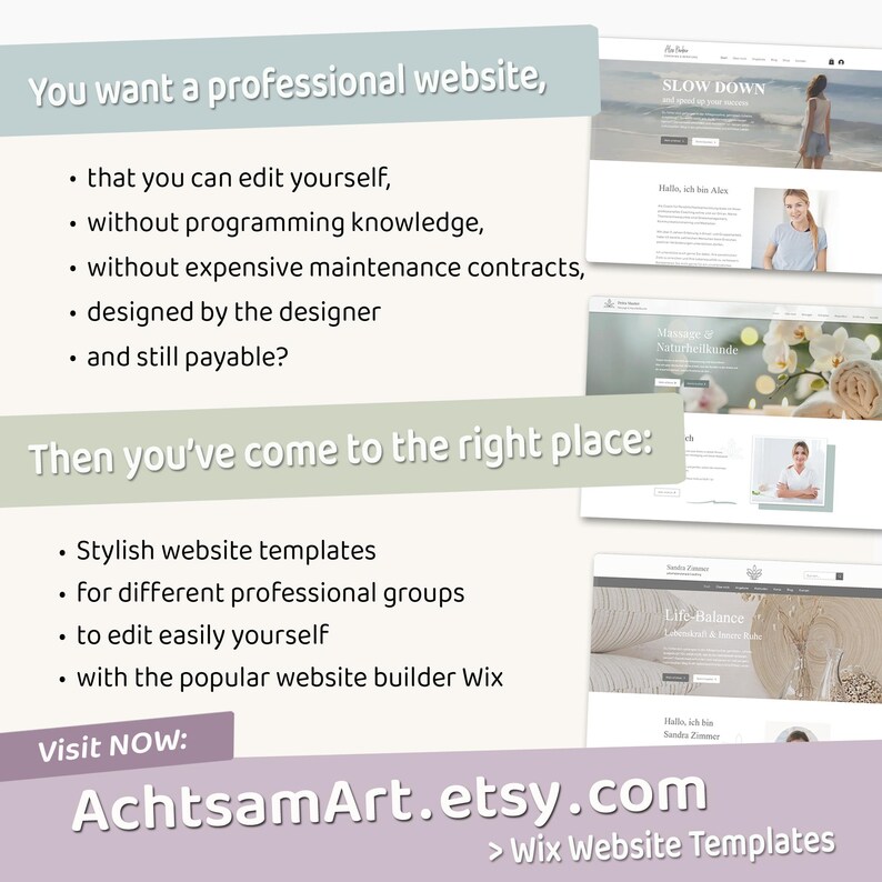 Wix Website Template - Professional webdesign for life-coaches, therapists & service providers, user-friendly, practice-oriented, aesthetic - have a look at my other website templates