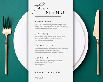 Modèle de menu de mariage minimaliste