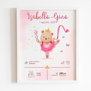 Quadretto nascita ORSETTA BALLERINA | idea regalo nascita, compleanno, battesimo | Scegli tra file digitale o stampato (senza cornici)
