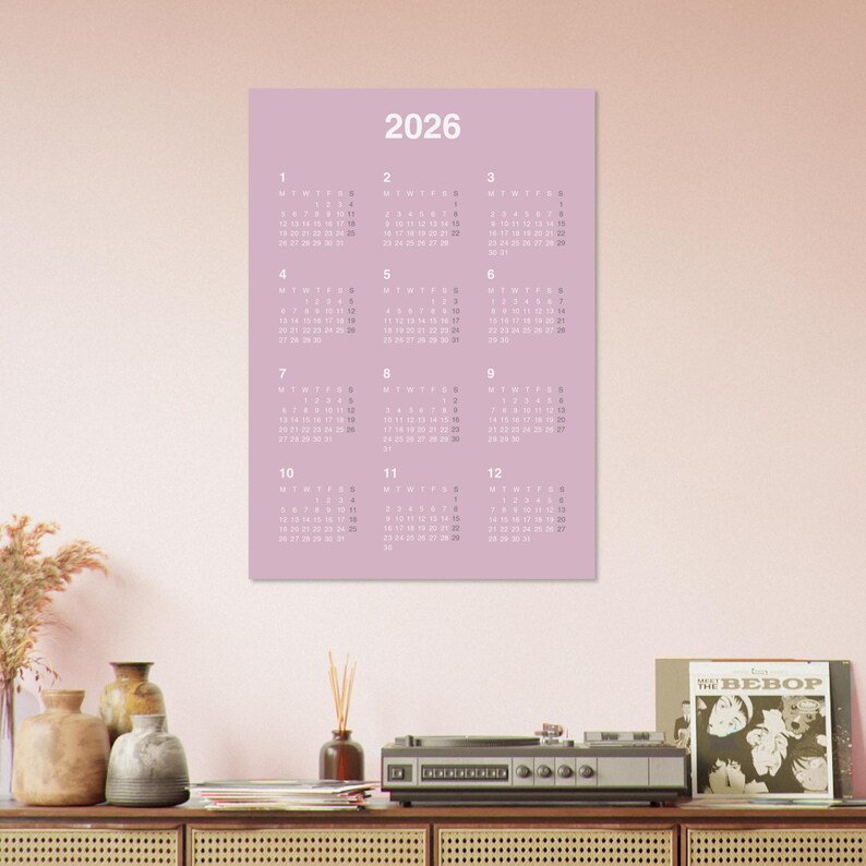 2026 Wall Calendar Poster, Lavender Pink, Minimalist Design - Etsy