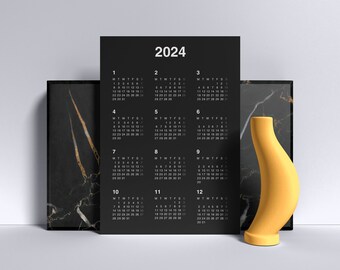 2024 A3 Poster Calendar, Premium or Classic Matte Paper, A3 Year Planner, A3 Office Wall Planner, 200/170 gsm (29.7x42cm/11.7x16.5")Black