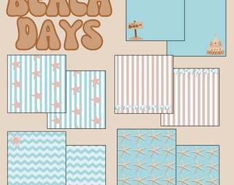 Beach Days Background Pages Pastels Digital Scrapbook Bundle - Canva
