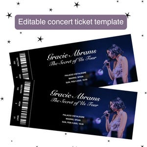 Personalisierbares Gracie Abrams TSOU Tour Ticket | Bearbeitbare Canva Vorlage | Konzert Souvenir & Geschenk