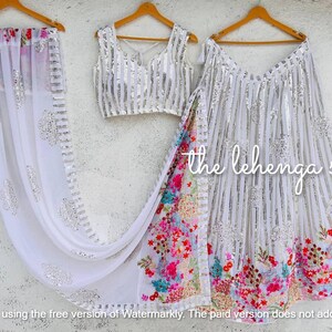 White Floral Lehenga Choli: Sequin Georgette Indian Outfit