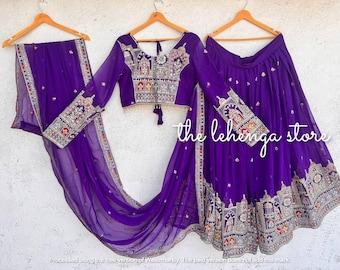 Lehenga Choli Morado: Vestido de Novia de Boda India, Costura Personalizada