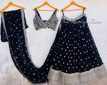 Lehenga Choli con bordado negro: vestido de boda indio