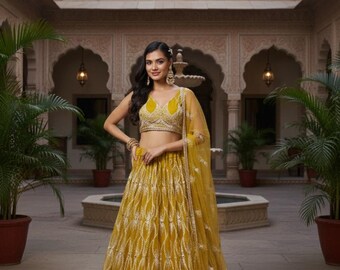 Yellow Designer Lehenga Choli with Dupatta | Indian Wedding Outfit | Festival Party Wear Embroidered