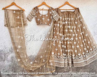 Embroidered Brown Lehenga Choli: Indian Wedding Guest Outfit