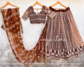Brown Sequin Embroidered Lehenga Choli: Indian Wedding Outfit
