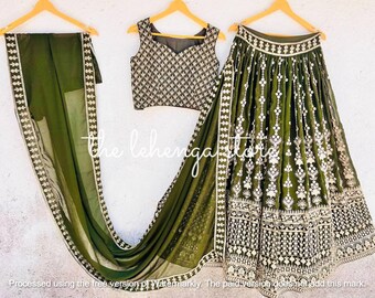 Dark Green Floral Lehenga Choli: Indian Wedding Outfit