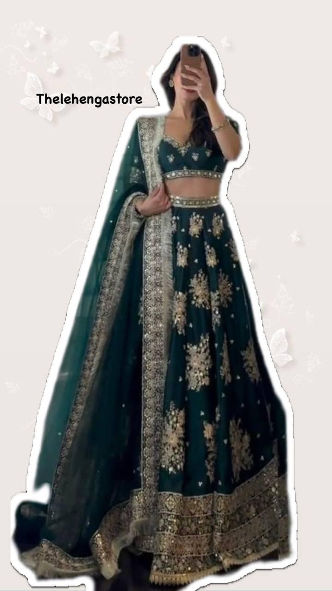 Green Lehenga Choli: Sequin Embroidered Indian Dress